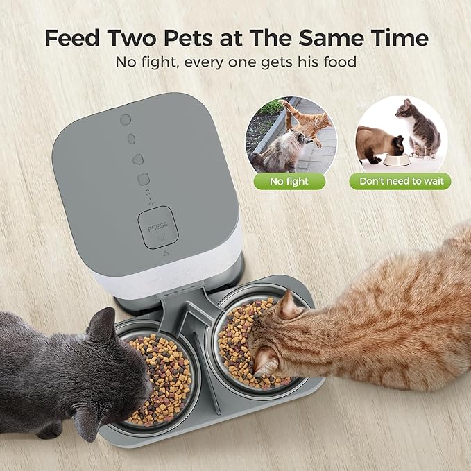 Automatic Cat Feeder for Pets, Programmable Meal Dispenser, for Timed Meals for Up to Cats & Dogs Including Dual Power Supply, and Capacity for 4 Meals Daily