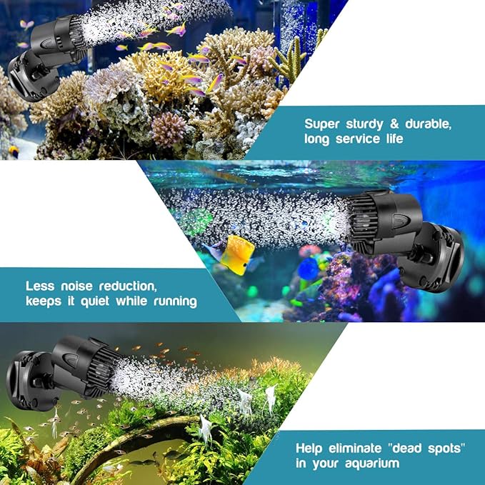 AQQA Wave Maker Pump, 530GPH Aquarium Circulation Pump 360 Degree Rotatable Submersible Powerhead Pump with Magnet Suction Base for Marine and Freshwater Aquariums（3W)