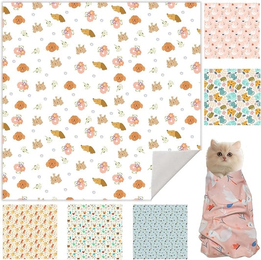 21.7" Cat Grooming Cloth Wrap, Cat Wrap for Cutting Nails, Self-Adherent Fabric Wrap for Cats, Cat Burrito Wrap Anti-Scratch, Anti-Escape, Multifunctional Swaddle Wrap Pet Tool (Floral, Large)