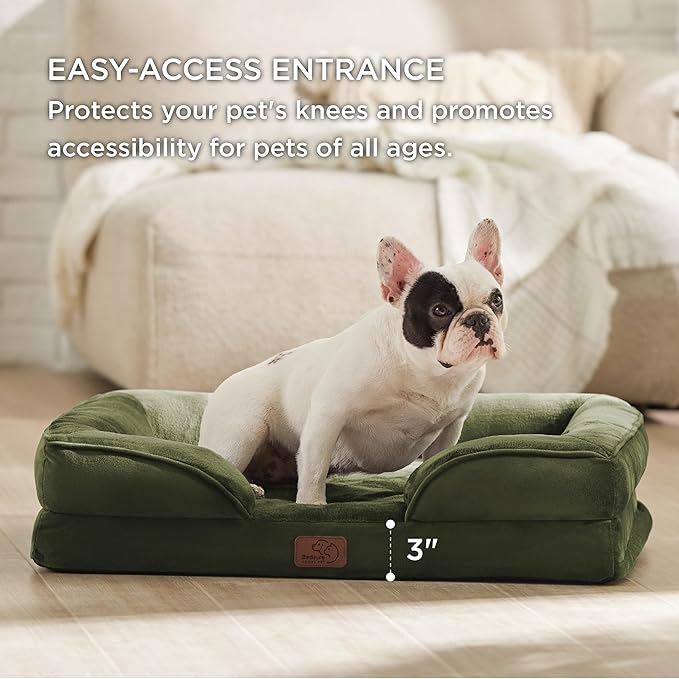 Bedsure Orthopedic Dog Bed Medium Size Dogs - Washable Medium Dog Cat Bed Waterproof, Comfort Pet Couch Sofa with Washable Removable Cover, Pets Bed with Nonskid Bottom, Moss Green, 28"
