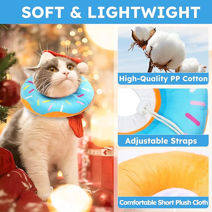 Cat Cone Collar Soft, Cat Recovery Collar for Wound Healing Cute Cat Adjustable Cat Cones to Stop Licking Comfortable Lightweight Neck Elizabethan Collars for Cats