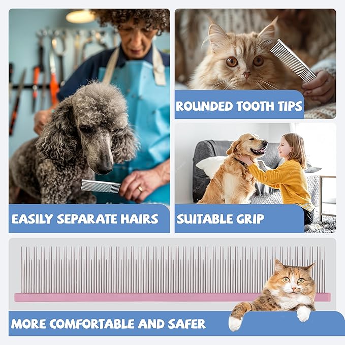 8.5 Inch Upgrade Pink Professional Pet Comb,Dual-Tooth Grooming Comb Anti-Static Smooth Rounded Corners Prevent Friction Breakage and Irritation,Long-Haired Cats and Dog Essential,Christmas Pet Gift