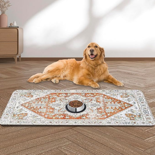 Large Pet Feeding Mat, Bohemia Absorbent Quick Dry Dog Mat for Food and Water Bowl, Non Skid Cat Bowl Mat, No Stains for Pet Water Dispenser Pet Supplies for Messy Drinkers