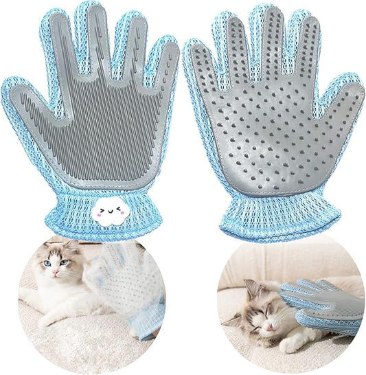 Zoocozy 2 in 1 Pet Hair Removal Glove for Cat Dog, Indoor Cat Grooming Gloves, Pet Washing Brush for Shedding Massage - Double-Sided Available(Blue)