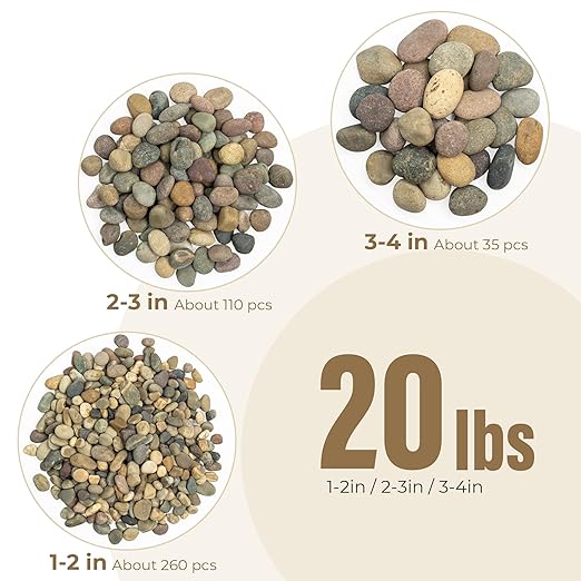 40lbs Large River Rocks for Landscaping, 3-4 Inch Natural Unpolished Bulk Pebbles, Hand-Picked Premium Stones for Garden Design Fish Tank, Flower Pots, Pathways and Backyard, Mixed Color