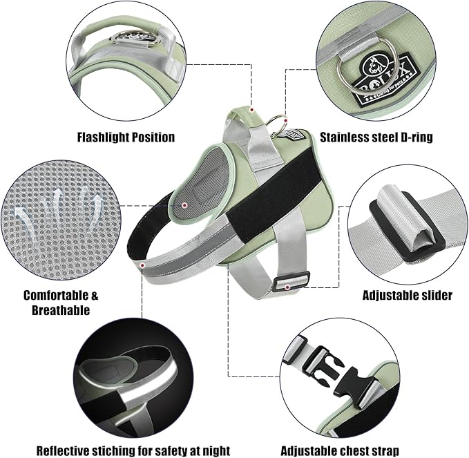 Bolux Dog Harness, No-Pull Reflective Dog Vest, Breathable Adjustable Pet Harness with Handle for Outdoor Walking - No More Pulling, Tugging or Choking