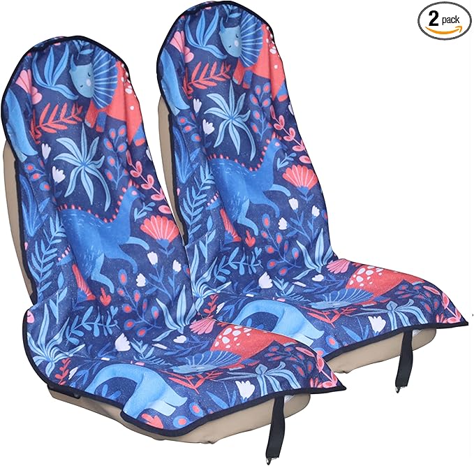 Car Seat Cover Protector Front Seats,for Gym Workout,Running,Swimming,Beach and Hiking,Waterproof Sweat Towel Bucket Seat Covers for Cars SUV Trucks (Dinosaur, 2Pcs)