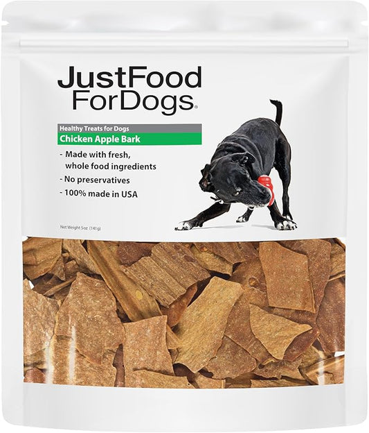 JustFoodForDogs Healthy Dog Treats, Limited-Ingredient, Chicken Apple Bark, Made in The USA, 5 oz