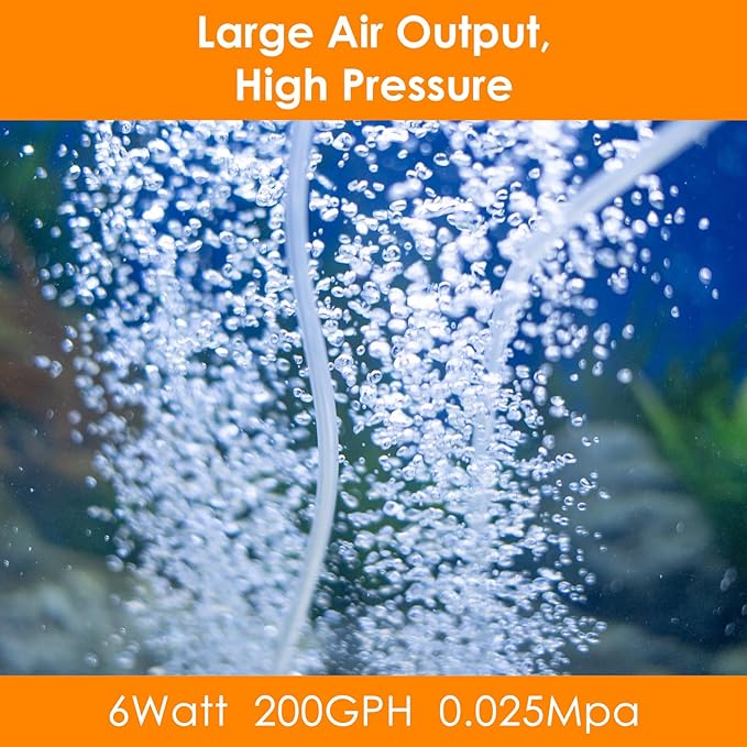 AquaMiracle 6/8/16W Quiet Fish Tank Air Pump 200/317/475GPH High Pressure Aquarium Air Pump Commercial Air Pump Pond Aerator Bubbler Hydroponics Air Pump