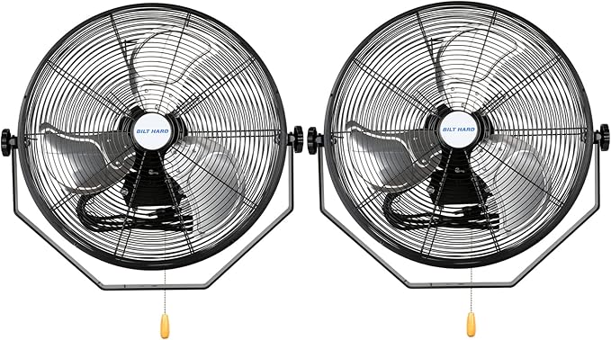 BILT HARD 18 inch Industrial Wall Fan, 4300 CFM, 3-Speeds High Velocity Wall Mount Fan with Sealed Motor, Heavy Duty Metal Barn Fans, 2 Pack