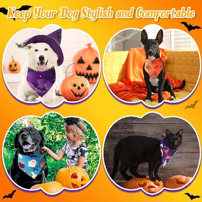 Amylove 120 Pcs Halloween Dog Bandanas Bulk Holiday Triangle Dog Pack Puppy Kerchief Bandana Adjustable Pet Scarf for Pet Cat Costume Accessories Decor(Skeleton)