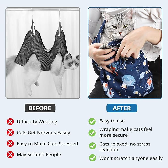 Cat Grooming Wrap,Anti-Escape Cat Wrap for Grooming,Self-Adherent Soft Cat Blanket to Wrap,Anti-Bite,Clip Nails,Anti-Scratch,Cat Calming Wrap,Cat Burrito Wrap,Swaddle Wrap Pet Tool