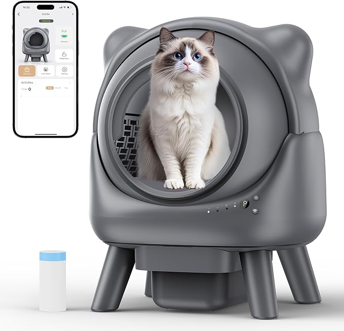 Automatic Cat Litter Box for Cats, Self Cleaning Litter Box, 65L Robot with APP Control, Safety Protection, 1 Roll Garbage Bags