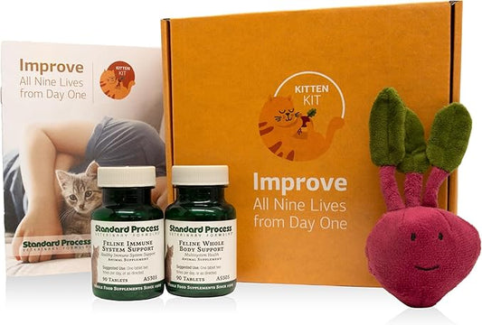 Standard Process Kitten Kit - Overall Health Kit for Feline Whole-Body Support - Feline Immune System Support Supplements - Wellness Supplements to Support Kitten Health & Growth - Includes Catnip Toy