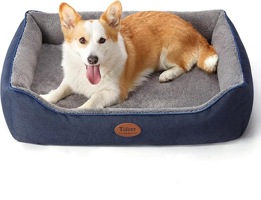 Orthopedic Dog Beds for Medium Dogs, Durable Egg Crate Foam Sofa Dog Bed wit Washable Removable Cover,Waterproof Lining,Pet Bed for Large Dogs (Navy Blue-Velvet, 31.5" L x 25.2" W x 7" Th)
