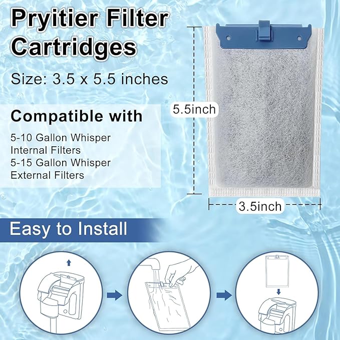 9 Pack Filter Cartridge Compatible with Whisper Bio-Bag Filters 10i/IQ10/PF10, Medium Replacement Filter Cartridges for Aquariums Compatible with ReptoFilte 20 gallons (90 GPH)