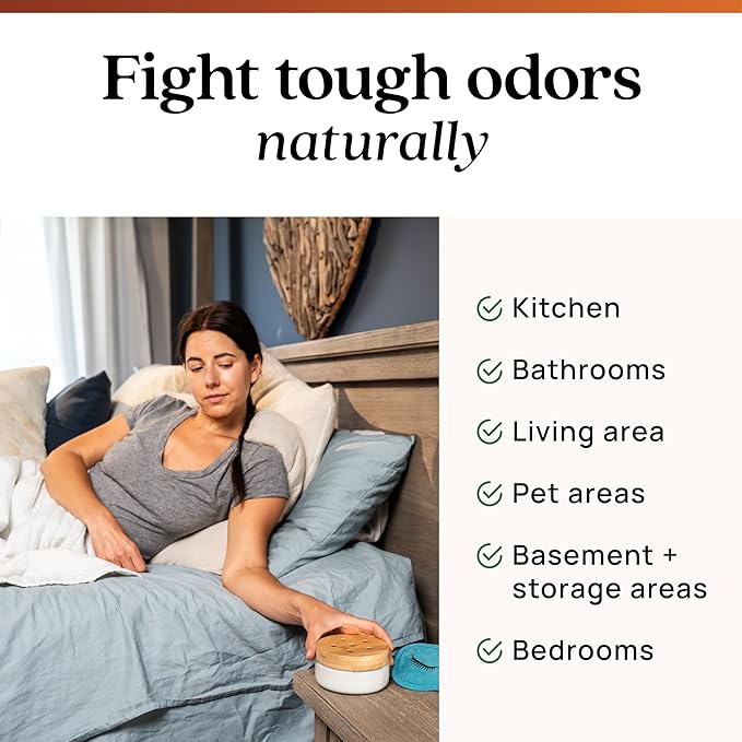 Azuna Air Freshener & Odor Eliminator for Strong Odor | 1 Room Kit Includes (1) Empty Luxe Glass Jar & 8oz Refill with Tea Tree Essential Oil Gel | Sandalwood | Last 60-90 Days