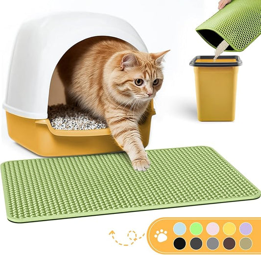Cat Litter Mat - 23.2'' x 14.6'' Small Litter Trapping Mat, Easy to Clean Litter Box Mat, Waterproof, Urine-Proof, Non-Slip Kitty Litter Mats for Floor, Bright Green