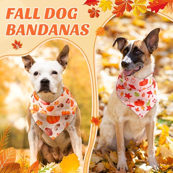 Abbylike 50 Pcs Fall Dog Bandanas Bulk Pumpkin Bandanas for Dogs Triangle Kerchief Bibs Scarf for Small Medium Large Pets Autumn Thanksgiving Costume Accessories, 25 Styles (31.5 x 21.7 x 21.7 Inch)