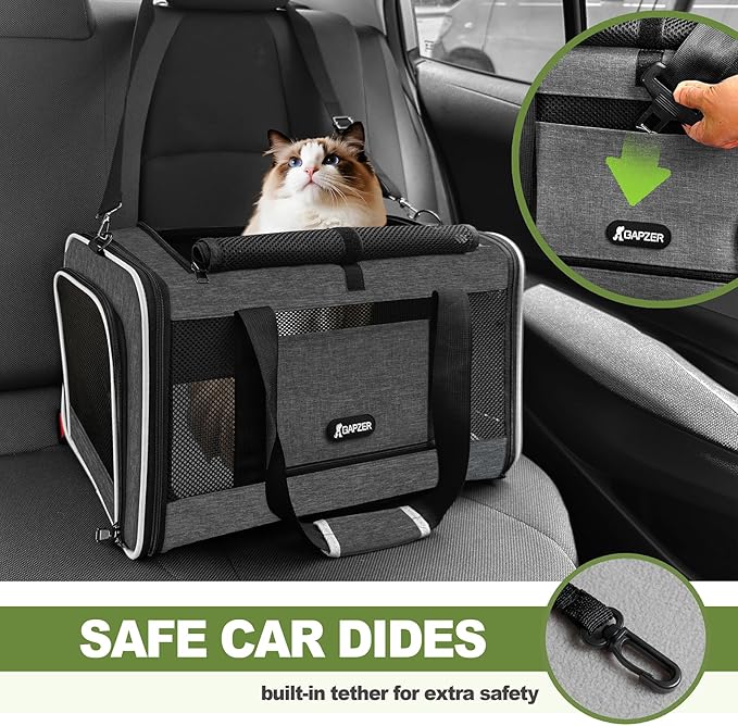 Cat Carrier 18x11x11 Top Load Soft Pet Travel Bag Over 15 lbs, Collapsible Small Dog Puppy Crate 10 Pounds, Small Animal Rabbit Kennel Carrying Case, Kitten Mesh Cage Medium Cat Under 25 Grey