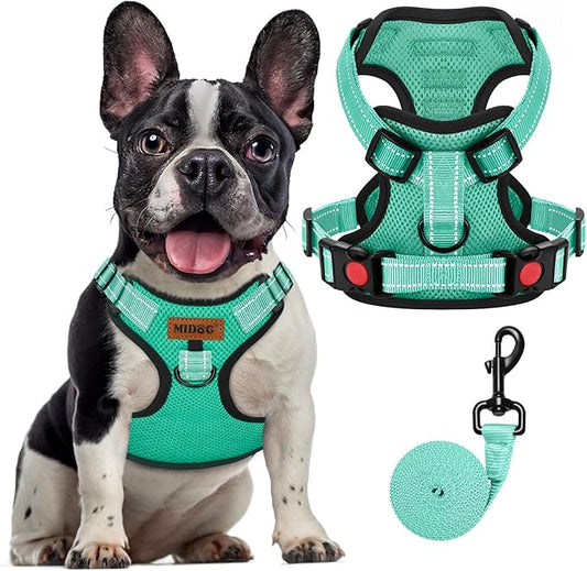 MIDOG No-Pull Dog Harness | Adjustable & Reflective Pet Harness Leash Set for Small Medium Large Dogs Walking, Training| No Choke, Front Clip, Soft Padded Vest with Easy Control Handle - Green, M