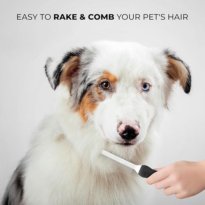 POODLIE Poodle Pet Dog Combs for Grooming Matting - Metal Comb for Dogs with Long & Short Stainless Steel Teeth - Dematting Comb for Cats to Remove Matted Hair & Knots, Black