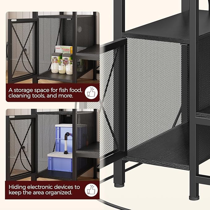 40-50 Gallon Fish Tank Stand, Aquarium Stand with Power Outlet and Storage Cabinet, Heavy Duty Tank Stand Suitable for Turtle Tank, Reptile Terrarium, for Home Office, Black FTBK50E01