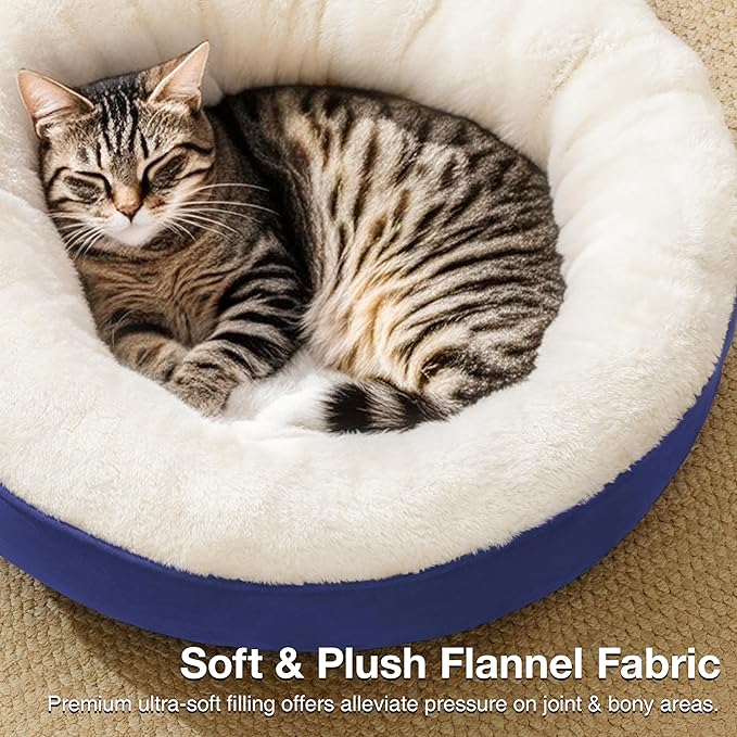 Love's cabin Round Donut Cat and Dog Cushion Bed, 20in Pet Bed for Cats or Small Dogs, Anti-Slip & Water-Resistant Bottom, Super Soft Durable Fabric Pet beds, Washable Luxury Cat & Dog Bed Navy Blue