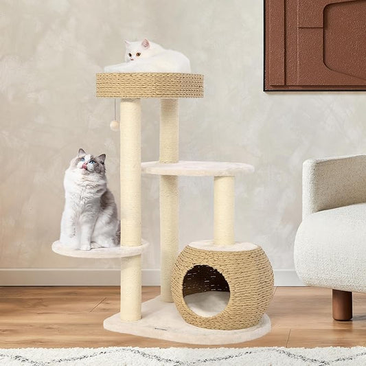 KAMABOKO Modern Cat Tree, 39" Tall Cat Trees for Kittens Climb Play & Rest, Cat-Tree for Indoor Cats w/Natural Sisal Scratching Posts, Hand-Woven Condo & Top Perch