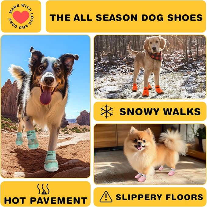 Hcpet Dog Boots Waterproof Dog Shoes for Medium Large Dogs, Anti-Slip Dog Booties Paw Protector for for Hot Pavement Winter Snow Hiking with Reflective Straps 4PCS, 8 (width 2.75 inch) for 74-91 lbs