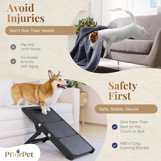Dog Steps for Bed & Couch 2-in-1 Dog Stairs/Ramp - Height Adjustable Dog Ramp for Couch 7” - 20” - Pet Stairs, Dog Stairs for Small Dogs - Easy to Move Pet Steps with Landing Platform, Black