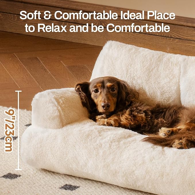 MEWOOFUN Cat Bed for Indoor Cats, Washable Dog Beds for Small Dogs & Cats with Removable Cover, Fluffy Cat Couch with Non-Slip Bottom (Beige, 26.0" L X 19.0" W X 13.0" Th)