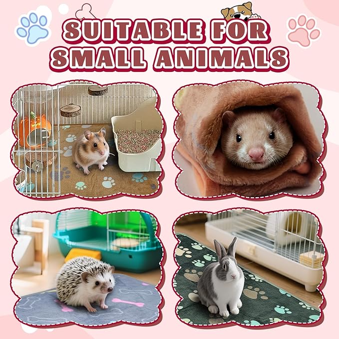 6 Pcs Washable Guinea Pig Blankets Absorbent Small Animal Fleece Bedding Waterproof Cage Liners Reusable Pet Pee Pad Sleep Mat Cover for Rabbit Rat Hamster Ferret Chinchilla Hedgehog (16"x24")