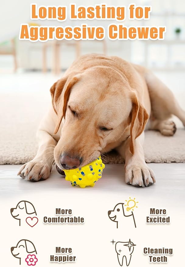 2.36'' Dog Balls for Dogs Aggressive Chewers Indestructible Tennis Durable Bouncy Interactive Dog Toy Balls for Fetch Game Floating Training(Yellow Medium)