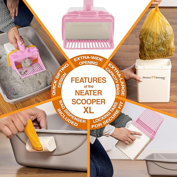 Neater Pet Brands Neater Scooper XL Cat Litter Scoop, 15 Refill Bags – Extra-Large Capacity Mess-Free Cat Litter Scooper with Bag for Large & Multiple Cats, Spill-Proof Litter Box Scooper with Holder