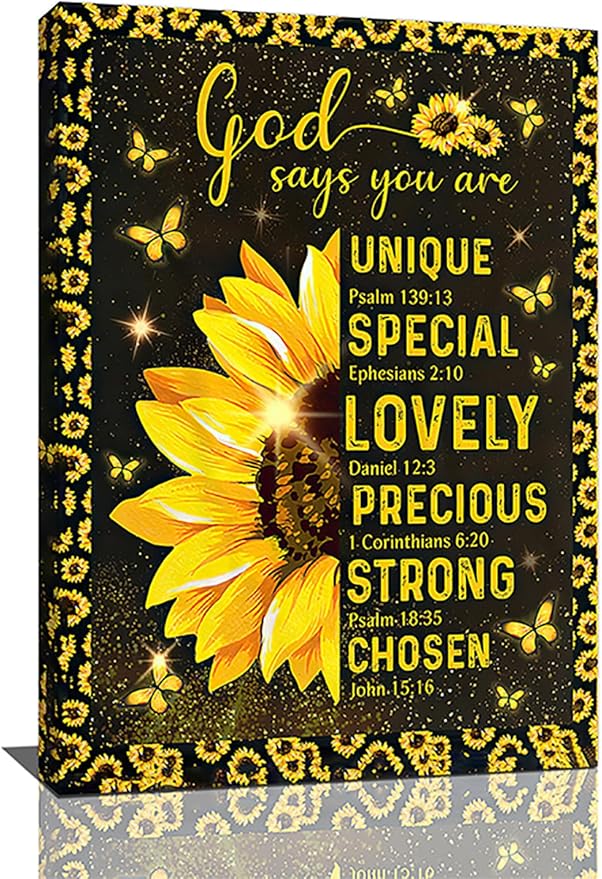 Christian Sunflower Bathroom Pictures Wall Art, Bible Verse Bathroom Wall Decor for Bedroom Office Wall Decorations for Bathroom Living Room Painting Artwork Modern Poster Prints 24"L x 16"W