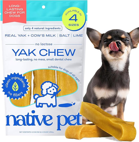 Native Pet Yak Cheese Himalayan Dog Chews - Long Lasting Dental Sticks for Small Breeds– 100% All Natural Himalayan Yak Chews for Small Dogs – Cheese Bone for Aggressive Chewers - 5 Per Pack