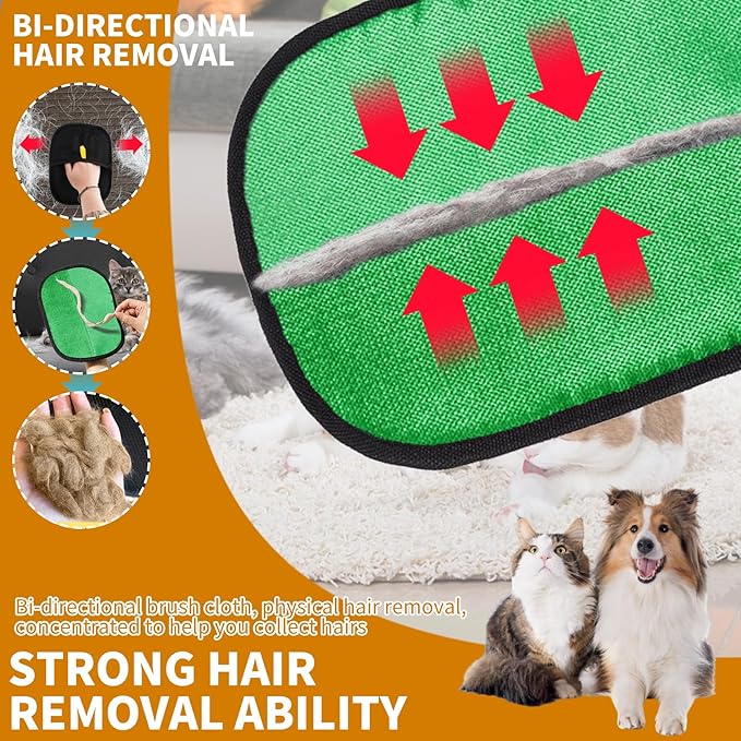 2PCS Electrostatic Pet Grooming Gloves, Reusable Hair Remover for Dog Cat Fur on Clothes Furniture Car Seat/Green