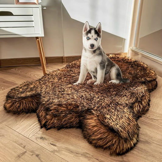IHAPPYDOG Luxury Faux Fur Orthopedic Dog Bed, Memory Foam Dog Bed for Small, Medium, Large and XL Pets, Fluffy Pet Bed with Waterproof and Washable Cover (Brown, 40"x25")