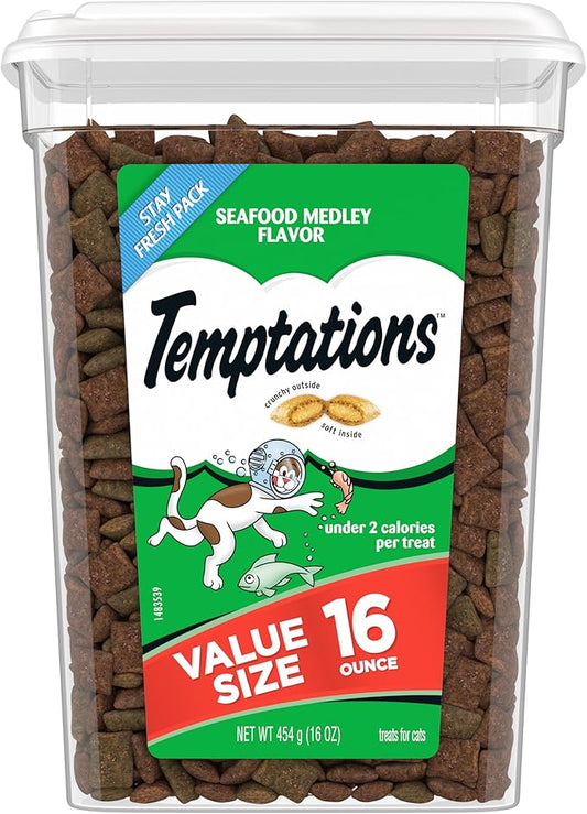 Temptations Classic Crunchy and Soft Cat Treats, Seafood Medley Flavor, 16 oz. Tub