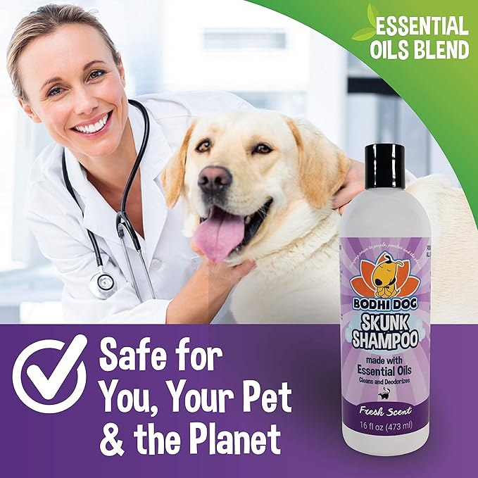 Bodhi Dog Skunk Shampoo - Odor Remover with Essential Oils for Dogs & Cats - Cleans, Deodorizes & Eliminates Skunk Smell - Gentle on Skin & Suitable for Pets of All Sizes - Made in USA (16 Fl Oz)