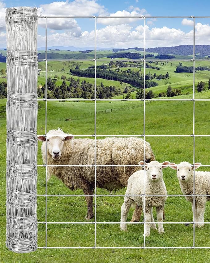 Cattle Farm Fence, 4ft x 164ft Galvanized Wire Fencing for Goat Deer Yard Livestock Animals Protection