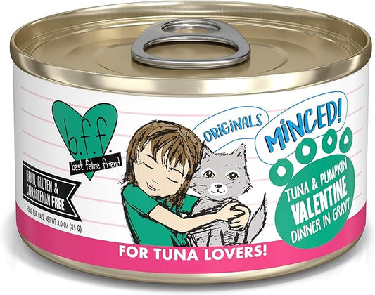 Weruva BFF Minced Natural Wet Cat Food, Tuna and Pumpkin Valentine in Gravy, 3oz Can, Pack of 24