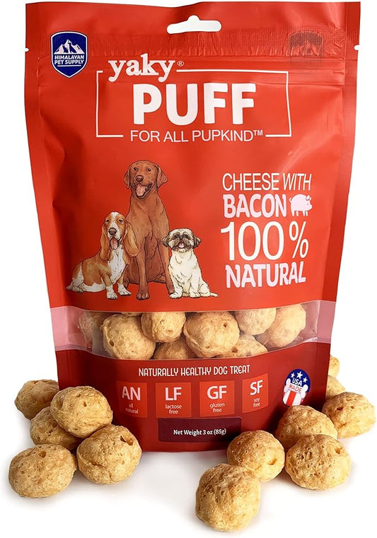yakyPUFF Himalayan Cheese Treats | Lactose Free | Gluten Free | Grain Free | REAL BACON | USA MADE | For All Breeds | Bacon Flavor Crispy Puffed Treat