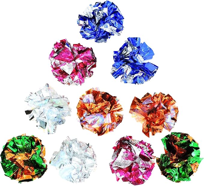 Andiker 10PC Cat Crinkle Balls, 2.36 Inches 5 Colors Kitten Balls Interactive Cat Toys for Indoor Cats to Chew, Chase, Swat, Bite, Hunt to Kill Time and Keep Fit(10 pcs)