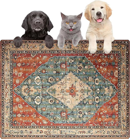 Large Boho Dog Food Mats for Floors, Absorbent Dog Bowl Mat for Food and Water Dispenser Mat, Quick Dry Cat Food Mat Pet Supplies (Dark Vintage, 36 * 24)