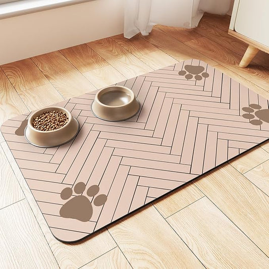 Pet Feeding Mat-Absorbent Pet Placemat for Food and Water Bowl, with Waterproof Rubber Backing, Quick Dry Water Dispenser Mat for Dog and Cat (17"x27", Beige)