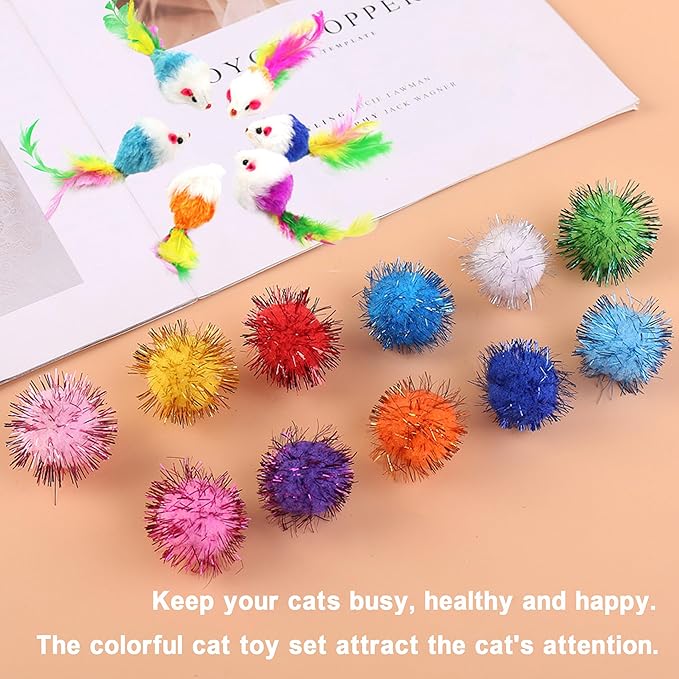 42pcs Interactive Cat Toys Kit - Multi-Activity Kitten Toy Set with Collapsible Tunnel, Feather Wand & Bell, Cat Balls Toys - Indoor Play Enrichment Supplies for Adult Cats & Kittens