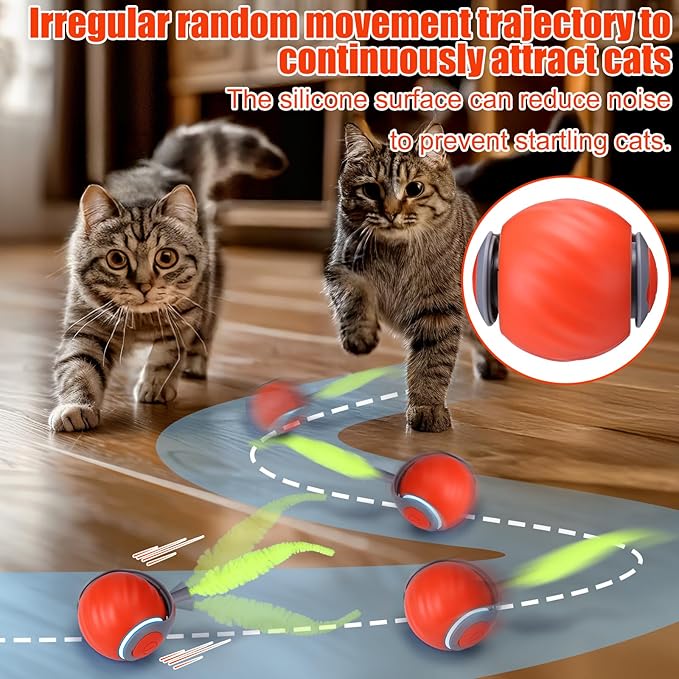 AIERSA Interactive Automatic Cat Toys for Indoor Adult Cats,Self Play Speed Tail Toy with 3 Tails and 4 Springs (Orange)