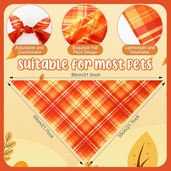 Abbylike 50 Pcs Fall Plaid Dog Bandanas Bulk Autumn Bandanas for Dogs Triangle Kerchief Bibs Scarf for Small Medium Large Pets Thanksgiving Costume Accessories, 25 Styles (31.5 x 21.7 x 21.7 Inch)